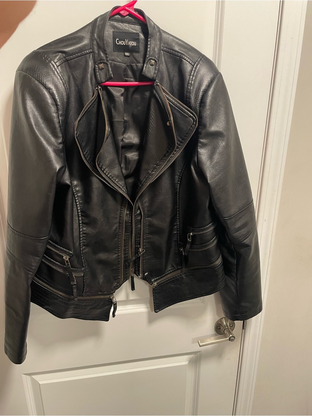 Women's Black Leather Moto Jacket XXL GUC